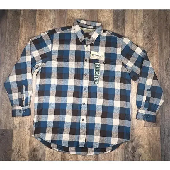 New Sears Outdoor Life Campside Flannel Shirt Size Large NWT Buffalo Plaid Check - Picture 2 of 11